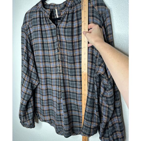 Free People Northern Bound Oversized Plaid Half Button Long Sleeve Shirt XS - Picture 12 of 13